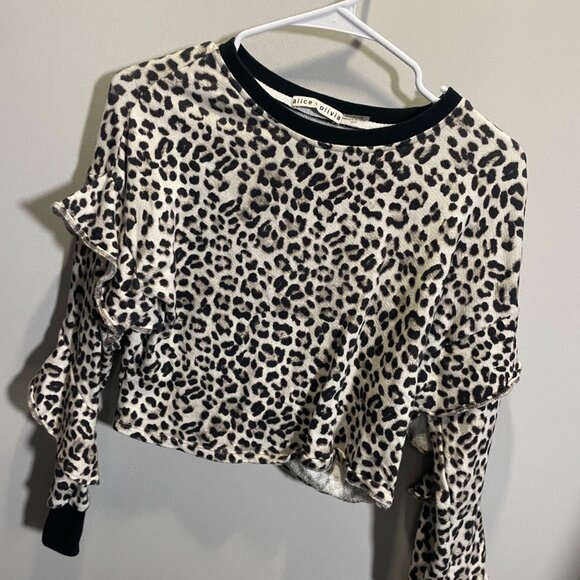 Alice + Olivia Leopard Print Ruffle Sleeve Top XS Black/White - Picture 4 of 5